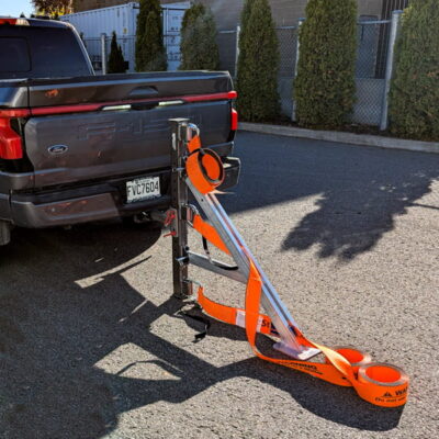 Close up of HitchRail End Post with straps installed.