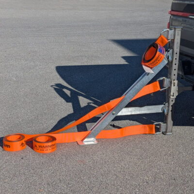 Close up of HitchRail End Post with straps installed.